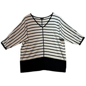 Talbots Womens  Pullover Sweater Stretch Size X Bat Wing Black Ivory Stripe